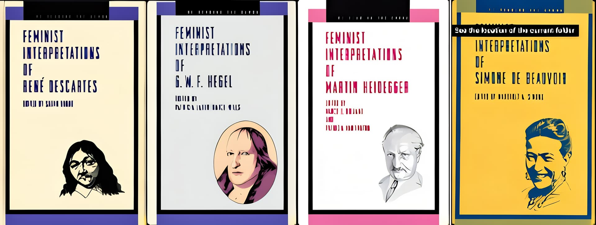 Feminist Interpretations series book covers — Descartes, Hegel, Heidegger, Beauvoir
